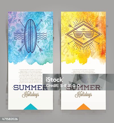 istock Summer holidays and travel banners with line drawing hipster emblems 471582026