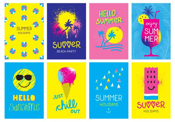 illustrazioni stock, clip art, cartoni animati e icone di tendenza di biglietti per vacanze estive - frutta estate