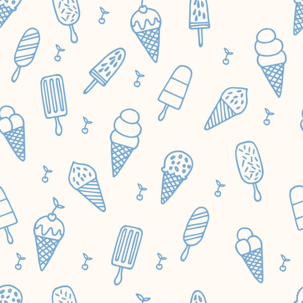illustrazioni stock, clip art, cartoni animati e icone di tendenza di motivo gelato estivo. sfondo della linea carina senza soluzione di continuità - ice cream