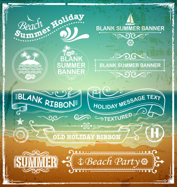 summer labels drawn of vector holiday labels.This file has been used illustrator cs3 EPS10 version feature of multiply. beach borders stock illustrations