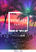 Summer night party poster with crowd design