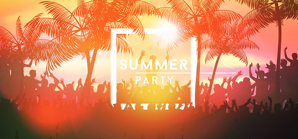 Summer party banner with crowd design