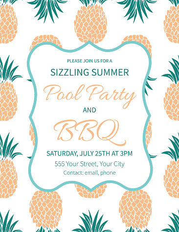 Summer Party Invitation Template With Pineapples
