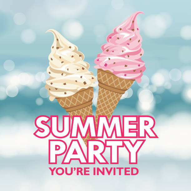 ilustrações de stock, clip art, desenhos animados e ícones de convite para festa de verão - strawberry ice cream