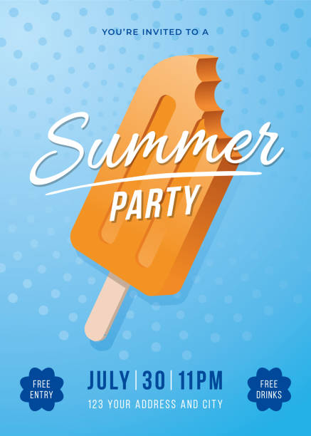 夏季派對海報與冰棒。 - 冰棒 幅插畫檔、美工圖案、卡通及圖標