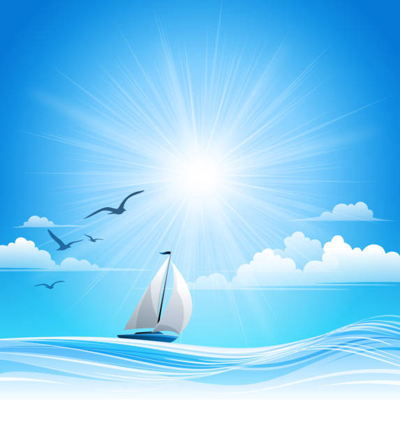 Summer Sailing Background Summer Sailing Background. Eps 10 file with transparencies.File is layered, global colors used and hi res jpeg included. Please take a look at other work of mine linked below.  sea silhouettes stock illustrations