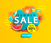 Summer Sale Banner auf gelbem Hintergrund.