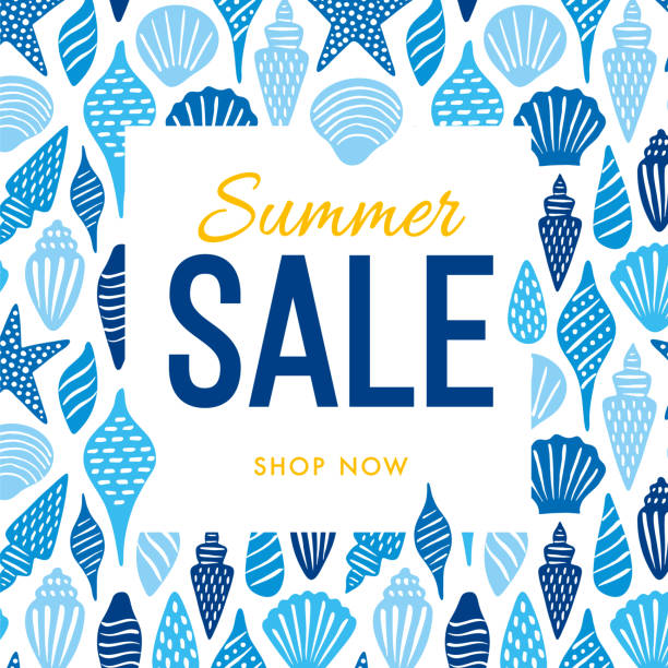 Summer sale design template with Seashells. Design for advertising, banners, leaflets and flyers. Summer sale design template with Seashells. Design for advertising, banners, leaflets and flyers. Stock illustration shopping borders stock illustrations