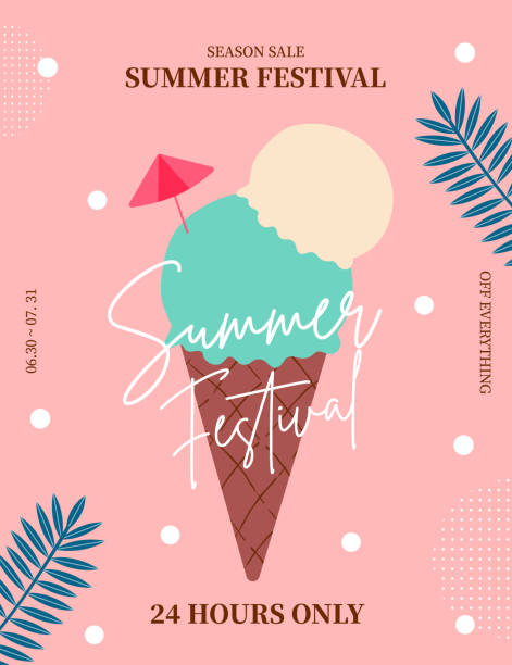 yaz satışı poster, web banner, pop-up, afiş tasarım şablonu. mevsimlik indirim vektör illustration. - ice cream stock illustrations