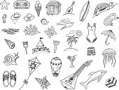 Vector summer sea doodles set. All objects in groups and easy to edit.