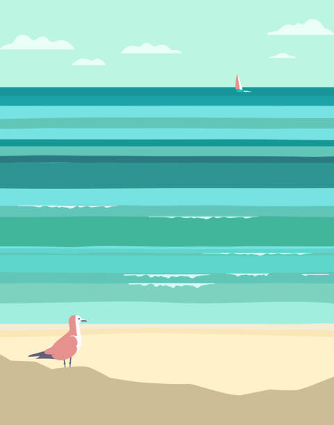 illustrazioni stock, clip art, cartoni animati e icone di tendenza di paesaggio balneare estivo - spiaggia mare