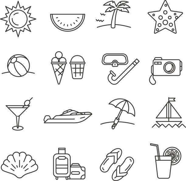 stockillustraties, clipart, cartoons en iconen met zomer. set van lijn pictogrammen - ice swimming