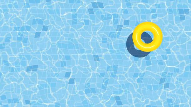 Summer swimming pool background illustration with inflatable ring vector art illustration