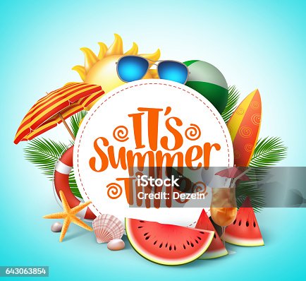 istock Summer time vector banner design with white circle for text 643063854