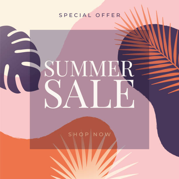 Summer tropical sale banner with palm leaves and exotic plants. Summer tropical sale banner with palm leaves and exotic plants. Stock illustration shopping borders stock illustrations
