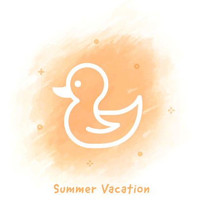 Summer Vacation Line Icon Watercolor Background
