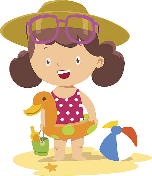 Summer Vector summer and little girl little girls in bathing suits stock illustrations