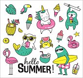 Set of cute and fun summer stickers/ badges/ icons/ patches/ design elements.