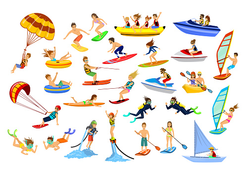 Summer water beach sports, activities