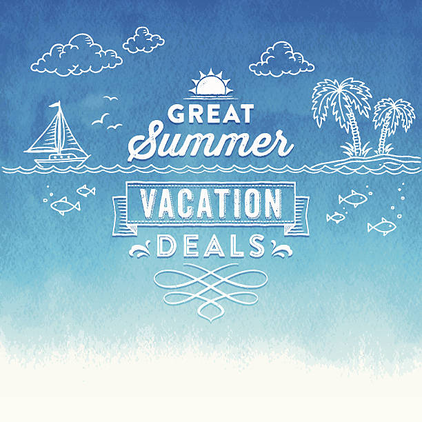 Summer Watercolor Sign Hand drawn illustration. EPS 10 file with transparencies.File is layered with global colors.High res jpeg included.More works like this linked below. travel borders stock illustrations