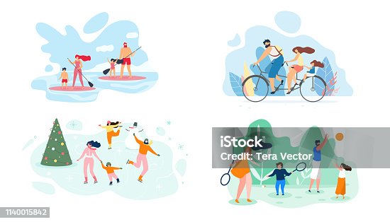 istock Summer Weekend on River Whole Family Vector Flat 1140015842