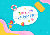 Illustration vector of summer background design with ice cream put on sunglasses on pool party background.