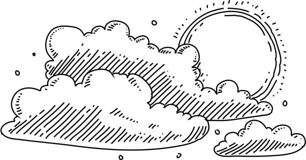 Sun and Cloud Drawing vector art illustration