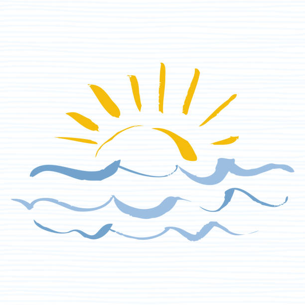 ilustrações de stock, clip art, desenhos animados e ícones de sun and sea  icon. handmade grunge icon isolated on white background. sunrise over the sea. editable vector illustration - beach wave