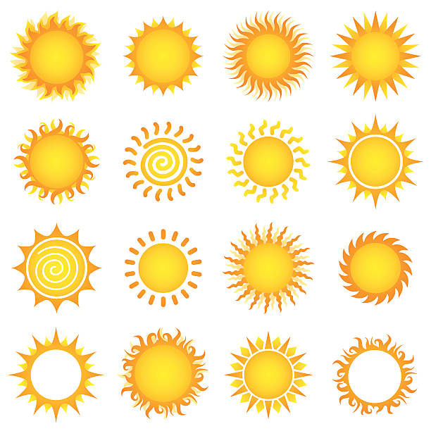 Sun Designs Set of sun vector illustrations. summer clipart stock illustrations