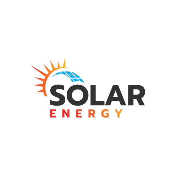 illustrazioni stock, clip art, cartoni animati e icone di tendenza di sun energy pannelli solari logo design vettoriale per l'energia verde e natura icona simbolo elettricità - energia solare
