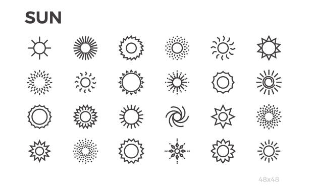 Sun icons. Star, sunny weather, rays and other elements. Editable line. Sun icons. Star, sunny weather, rays and other elements. Editable line. abstract symbols stock illustrations