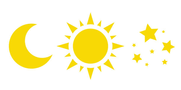 sun, moon and stars, a collection of vector icons. yellow weather symbols sun, moon and stars, a collection of vector icons. yellow weather symbols on white background. illustrations. day and night. moon stock illustrations