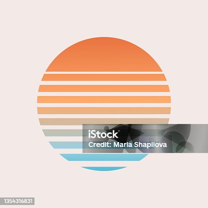 istock Sun retro sunset. Vintage style summer logo or icon 1354316831