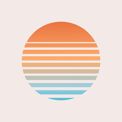 Sun retro sunset. Vintage style summer logo or icon design. Vector illustration