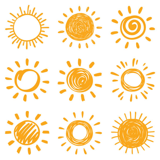 Sun Sun, vector design elements. Hand drawn doodle icons set on a white background. summer drawings stock illustrations