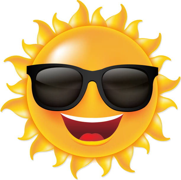 Sun With Sunglasses Sun With Sunglasses, With Gradient Mesh, Vector Illustration sunglasses stock illustrations