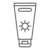 istock Sunblock cream thin line icon, Summer concept, Sunscreen sign on white background, sun protection cream icon in outline style for mobile concept and web design. Vector graphics. 1227601137