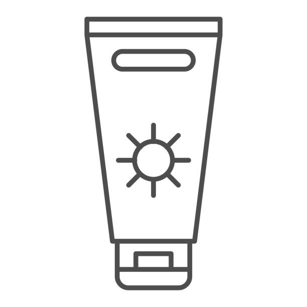 Sunblock cream thin line icon, Summer concept, Sunscreen sign on white background, sun protection cream icon in outline style for mobile concept and web design. Vector graphics. Sunblock cream thin line icon, Summer concept, Sunscreen sign on white background, sun protection cream icon in outline style for mobile concept and web design. Vector graphics sunscreen stock illustrations