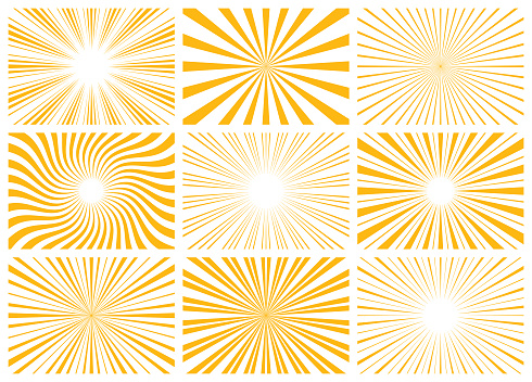 Set of abstract sunburst pattern. Vector rectangular backgrounds