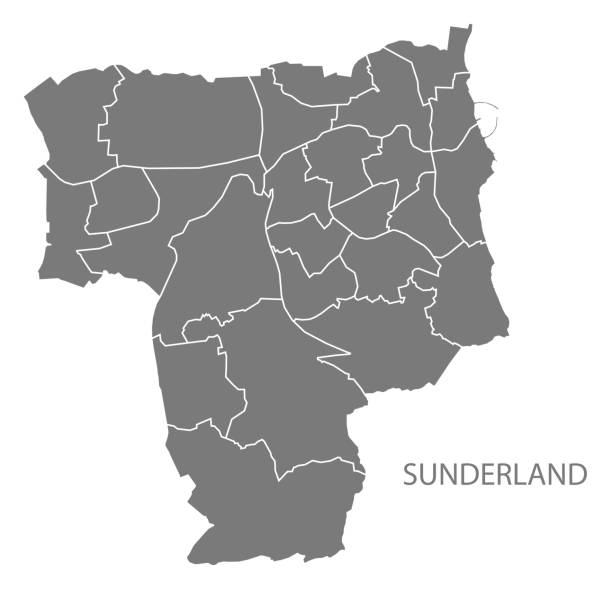 карта города сандерленд с серой иллюстрацией силуэтной формы палат - sunderland stock illustrations