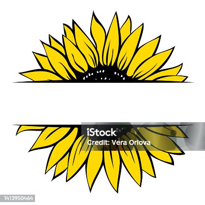 istock Sunflower monogram template, split sunflower, hand drawn vector illustration 1413950464