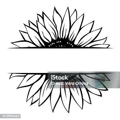 istock Sunflower monogram template, split sunflower, hand drawn vector illustration 1413950467