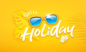 Sunglasses with yellow leave holiday design background, Eps 10 vector illustration