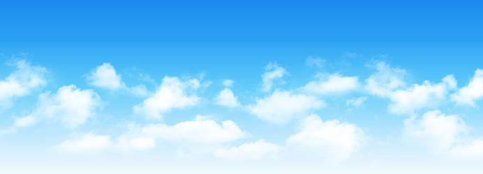 Sunny day background, blue sky with white cumulus clouds, natural summer or spring background with perfect hot day weather vector illustration.