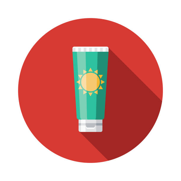 ilustraciones, imágenes clip art, dibujos animados e iconos de stock de icono de verano protector solar diseño plano con sombra lateral - sunscreen