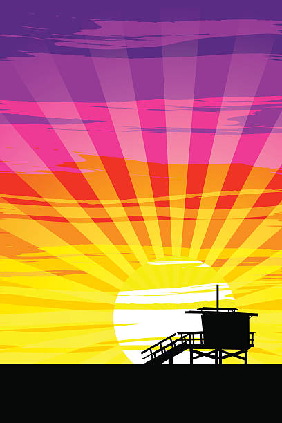 illustrazioni stock, clip art, cartoni animati e icone di tendenza di tramonto sulla spiaggia di venice, los angeles, california. eps10 vettoriale - venice