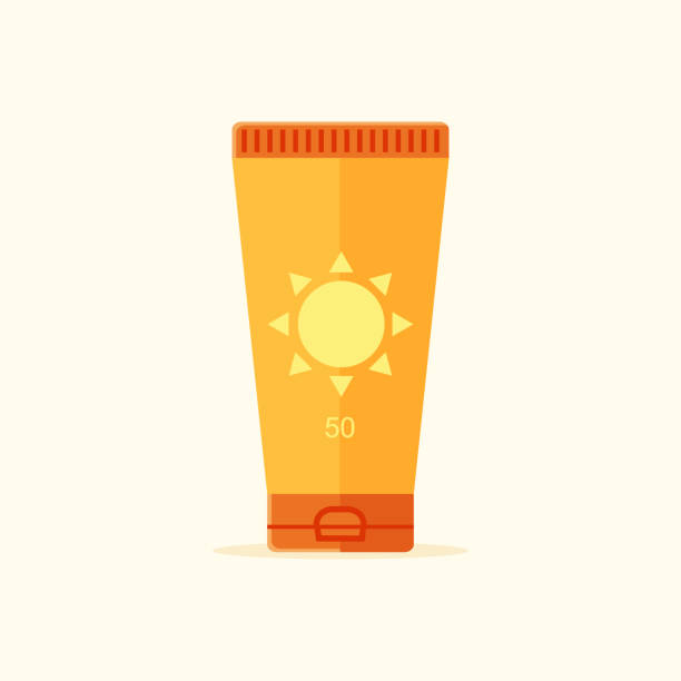 Suntan Lotion Icon Bottle of Suntan Lotion. Flat Design Style. sunscreen stock illustrations