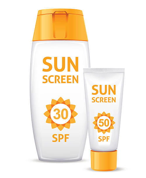 ilustraciones, imágenes clip art, dibujos animados e iconos de stock de suntan o lociones sunblock paquetes - sunscreen