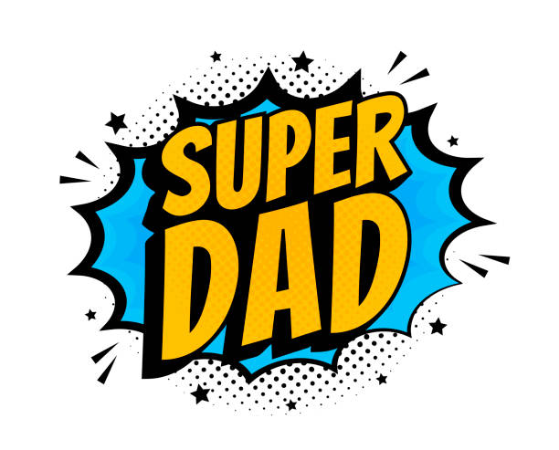 Super dad message in sound speech bubble in pop art style. Sound bubble speech word cartoon expression vector illustration Super dad message in sound speech bubble in pop art style. Sound bubble speech word cartoon expression vector illustration. father and child stock illustrations