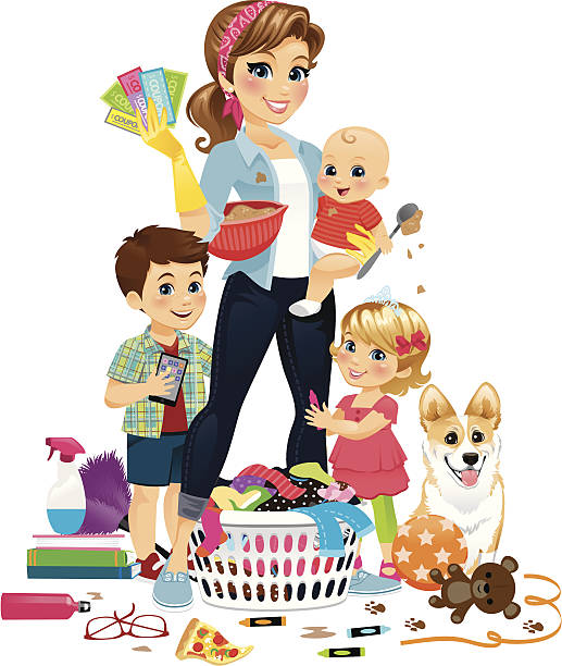 Super Mom Being Domestic This mom does it all! Whether she wants to or not, really…right moms?  heyheydesigns stock illustrations